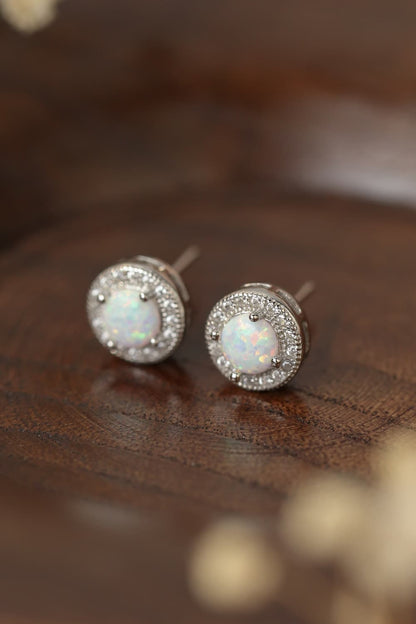 Opal 4-Prong Round Stud Earrings-Teresa&#39;s Fashionista LLC