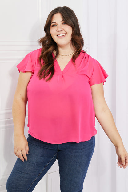 Sew In Love Just For You Full Size Short Ruffled sleeve length Top in Hot Pink-Teresa&#39;s Fashionista LLC