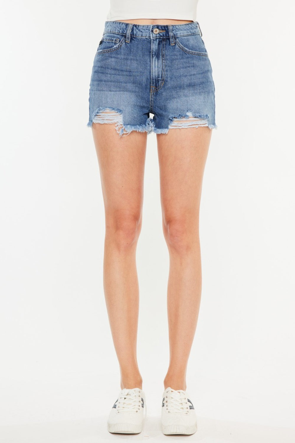 Kancan Distressed Raw Hem High Waist Denim Shorts-Teresa&#39;s Fashionista LLC