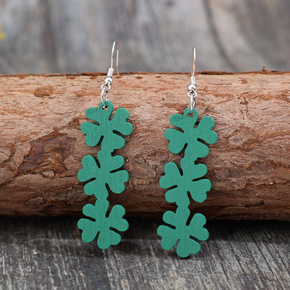 Lucky Clover Wooden Dangle Earrings-Teresa&#39;s Fashionista LLC