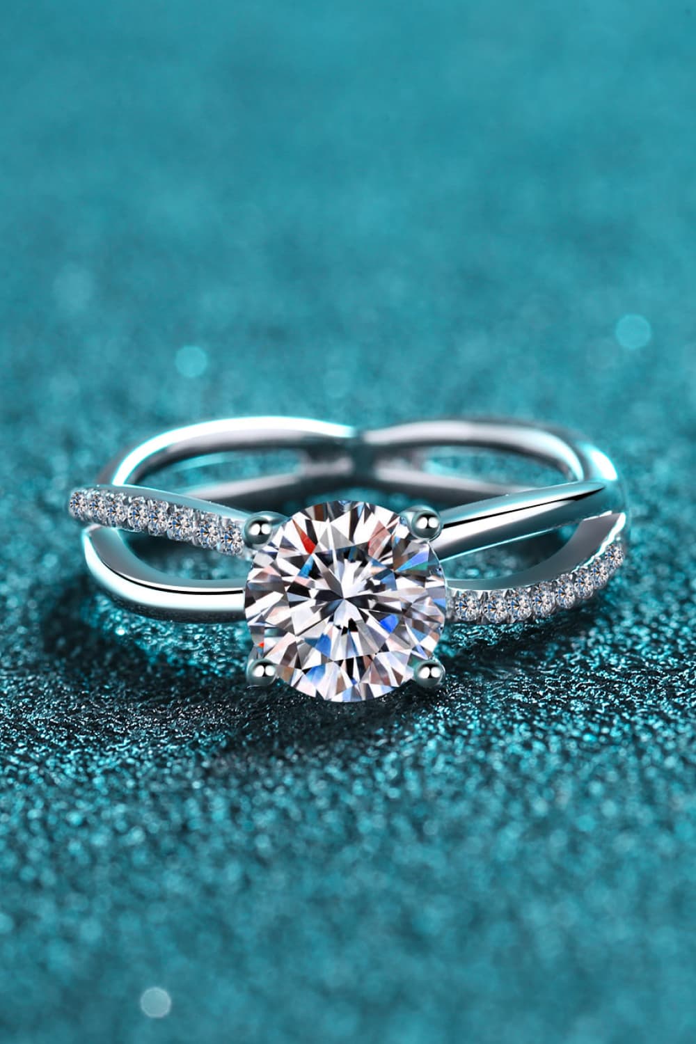 1 Carat Moissanite Crisscross Split Shank Ring-Teresa&#39;s Fashionista LLC