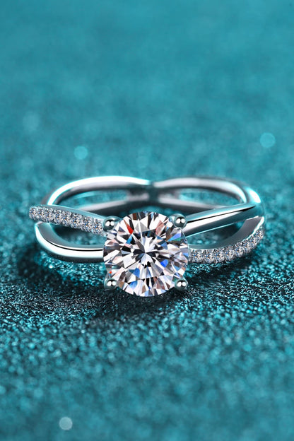 1 Carat Moissanite Crisscross Split Shank Ring-Teresa&#39;s Fashionista LLC