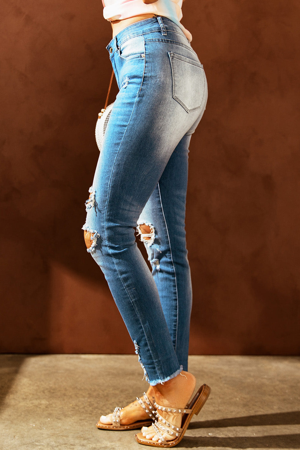 Easter Distressed Frayed Hem Jeans-Teresa&#39;s Fashionista LLC