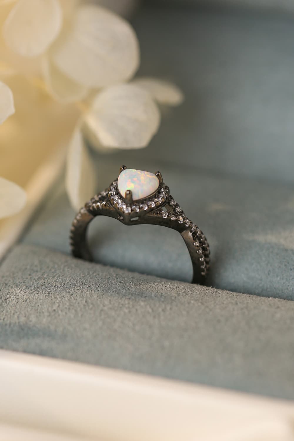 Opal Heart Black Gold-Plated Ring-Teresa&#39;s Fashionista LLC