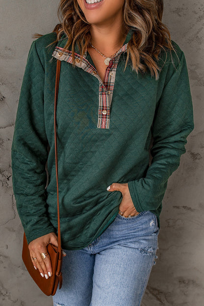 Plaid Snap Down Sweatshirt-Teresa&#39;s Fashionista LLC