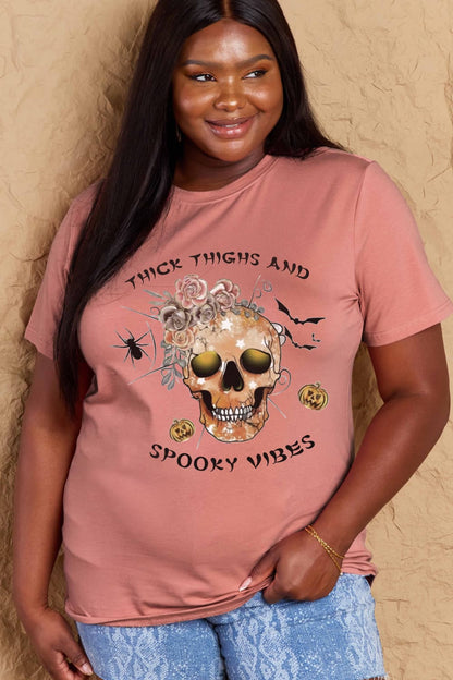 Simply Love Full Size THICK THIGHS AND SPOOKY VIBES Graphic Cotton T-Shirt-Teresa&#39;s Fashionista LLC