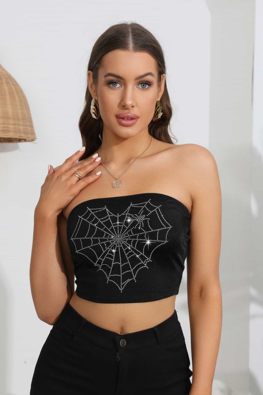 Heart Spider Web Graphic Tube Top-Teresa&#39;s Fashionista LLC