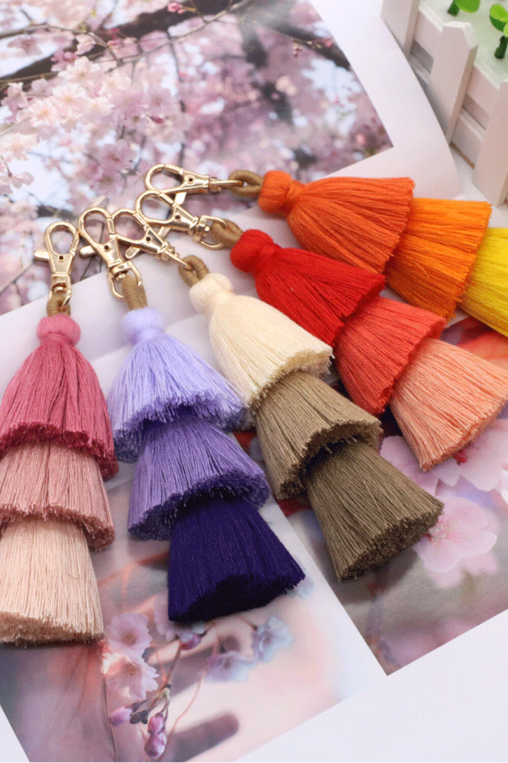 Assorted 4-Pack Multicolored Fringe Keychain-Teresa&#39;s Fashionista LLC