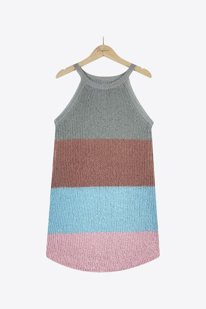 Color Block Round Neck Sleeveless Knit Top-Teresa&#39;s Fashionista LLC