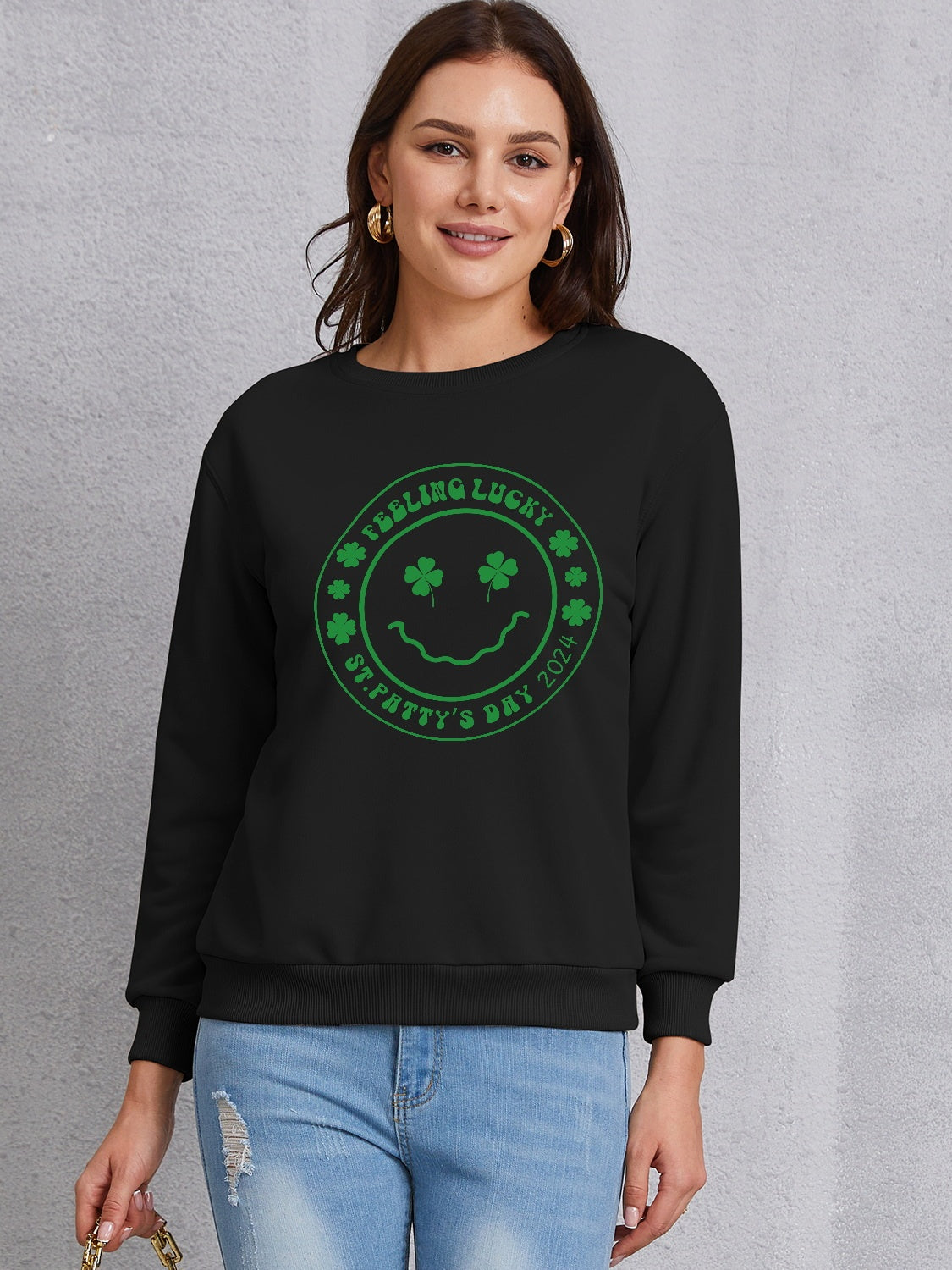 FEELING LUCKY ST. PATRICK'S DAY 2024 Round Neck Sweatshirt-Teresa&#39;s Fashionista LLC