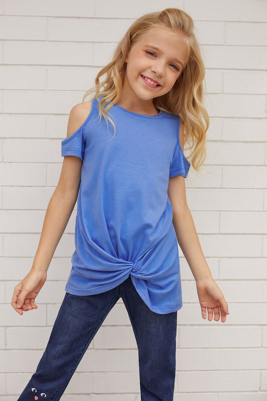 Girls Cold-Shoulder Twist Front T-Shirt-Teresa&#39;s Fashionista LLC