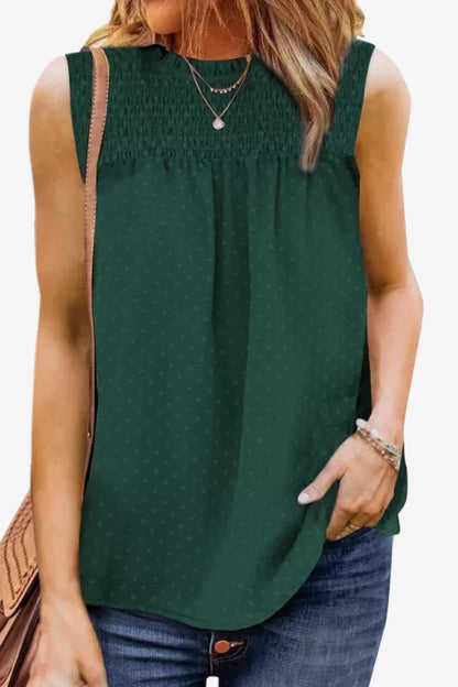 Smocked Tie Back Frill Trim Tank-Teresa&#39;s Fashionista LLC