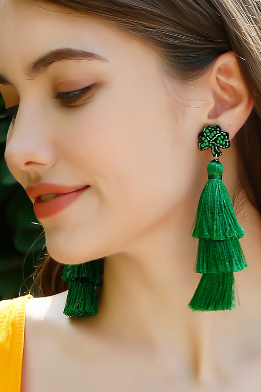 Shamrock Earrings with Tassel-Teresa&#39;s Fashionista LLC