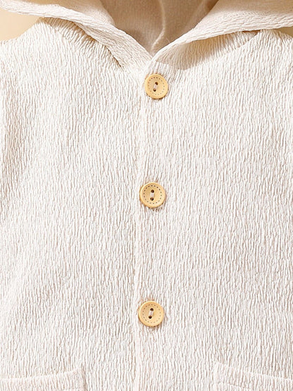 Baby Textured Button Front Hooded Jumpsuit with Pockets-Teresa&#39;s Fashionista LLC