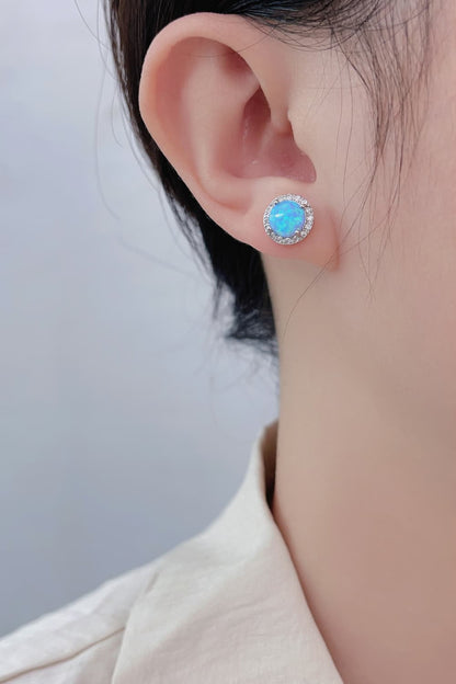 925 Sterling Silver Platinum-Plated Opal Round Stud Earrings-Teresa&#39;s Fashionista LLC