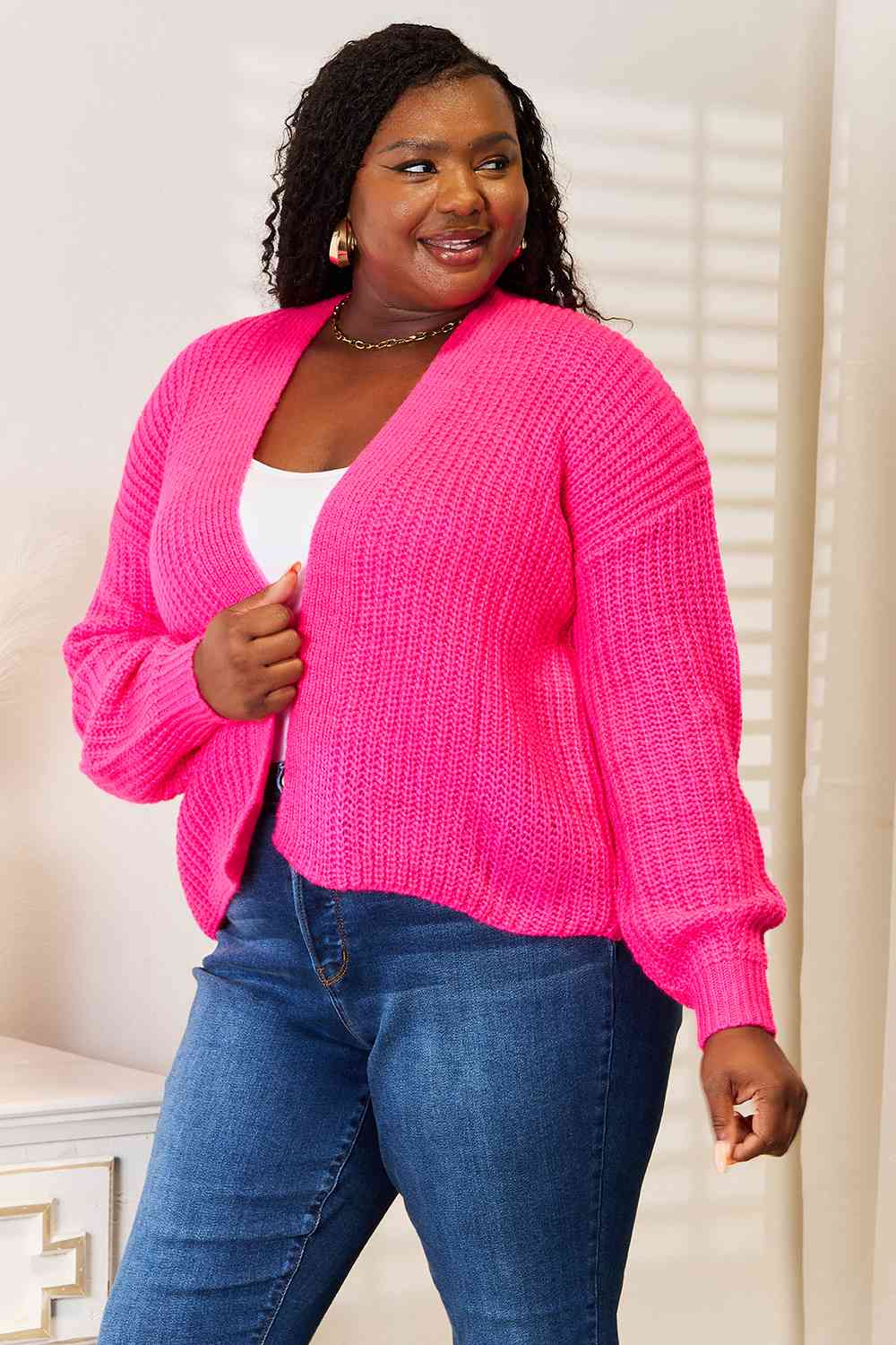 Woven Right Rib-Knit Open Front Drop Shoulder Cardigan-Teresa&#39;s Fashionista LLC