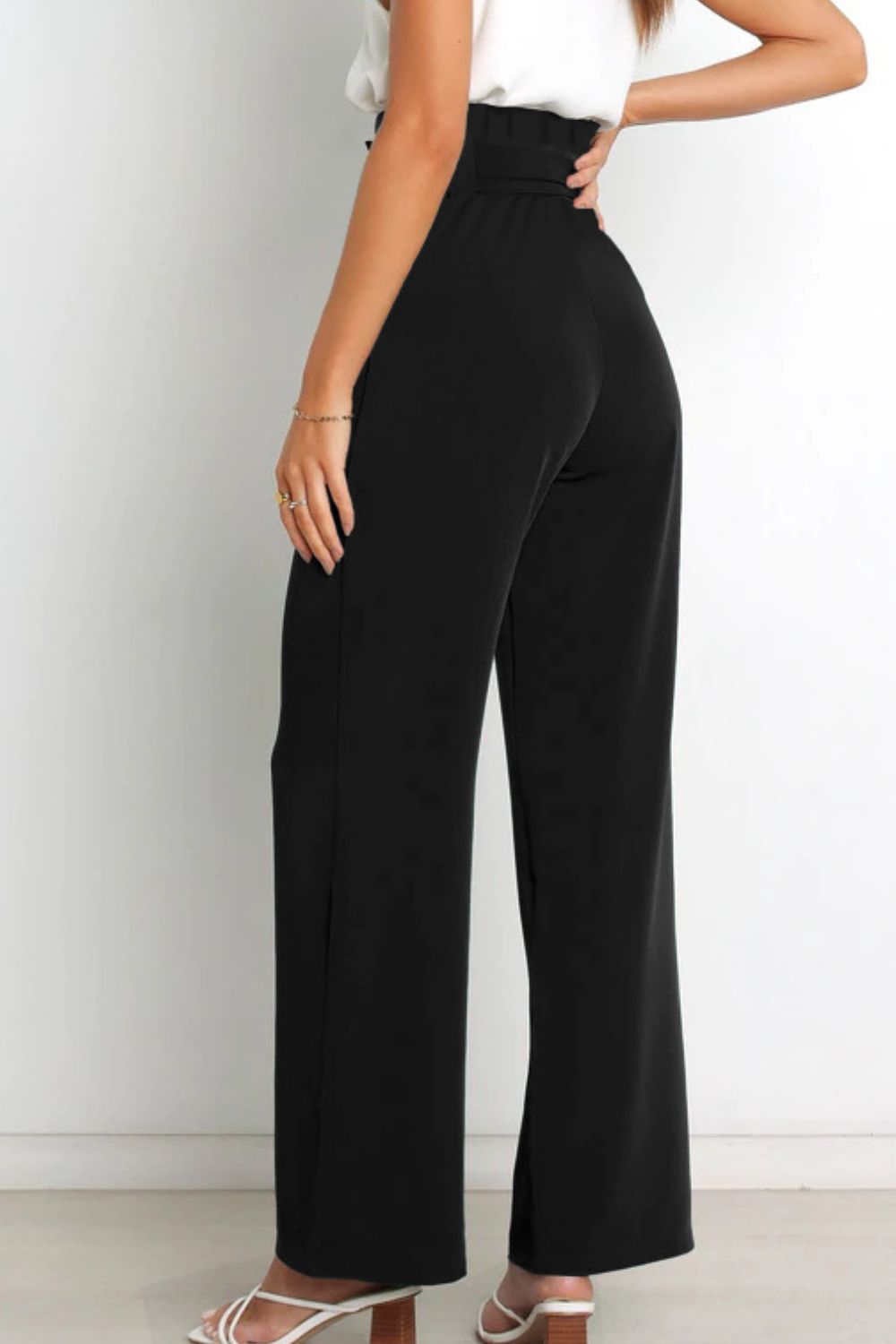 Tie Front Paperbag Wide Leg Pants-Teresa&#39;s Fashionista LLC