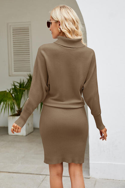 Ribbed Mock Neck Long Sleeve Dress-Teresa&#39;s Fashionista LLC