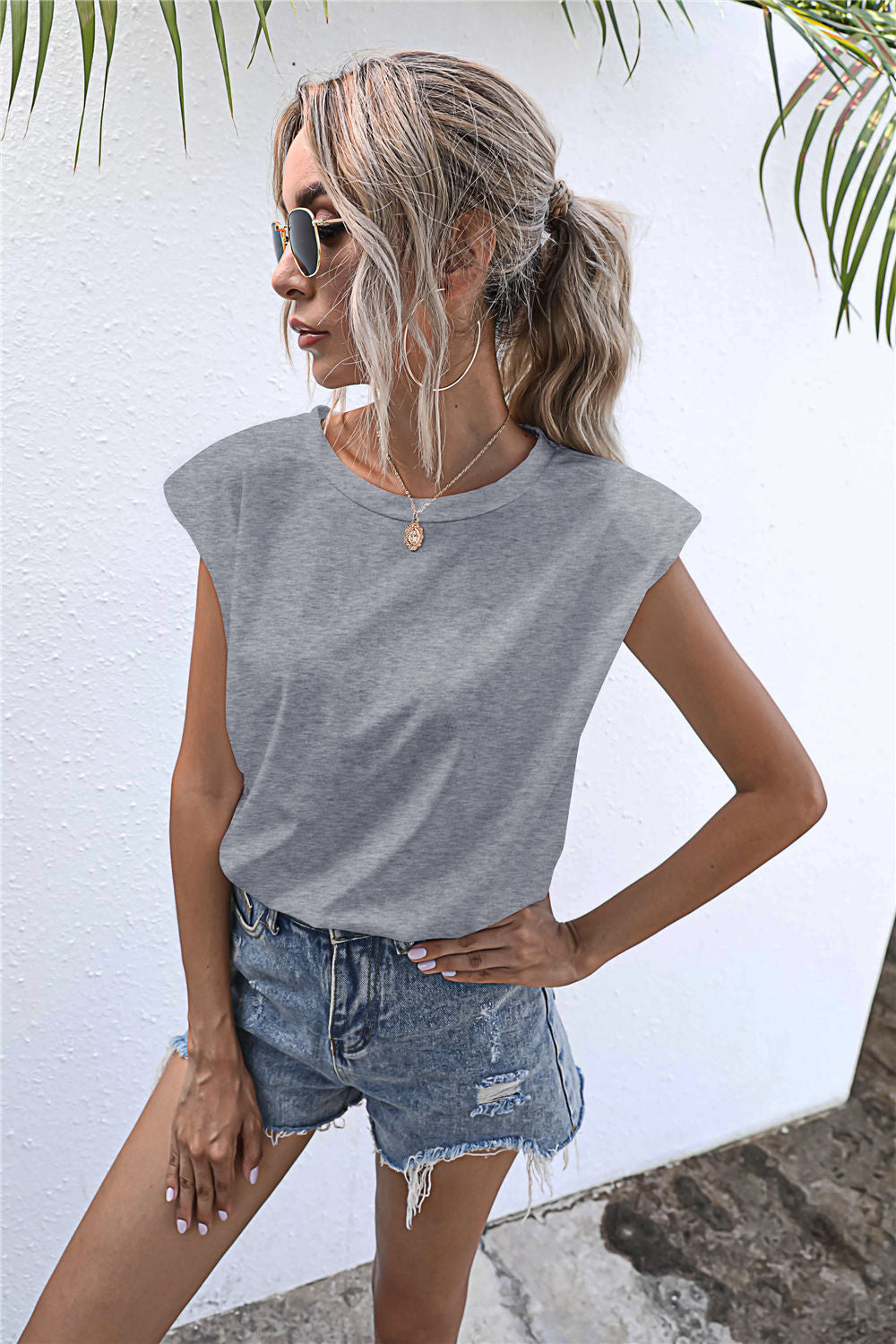 Round Neck Cap Sleeve Tee-Teresa&#39;s Fashionista LLC