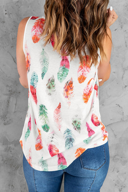 Feather Print Round Neck Tank-Teresa&#39;s Fashionista LLC