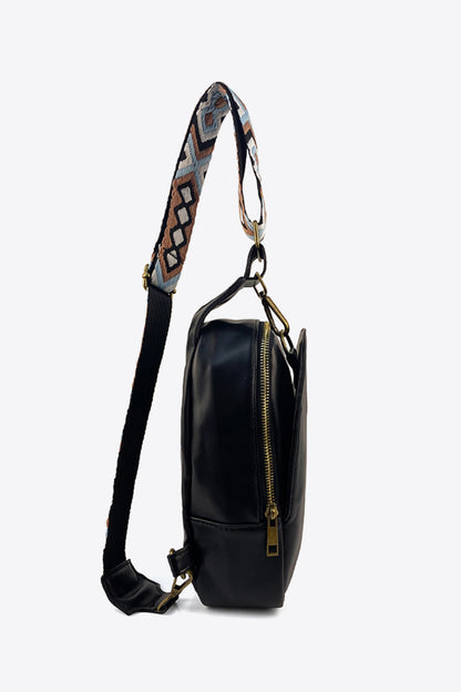 Random Pattern Adjustable Strap PU Leather Sling Bag-Teresa&#39;s Fashionista LLC