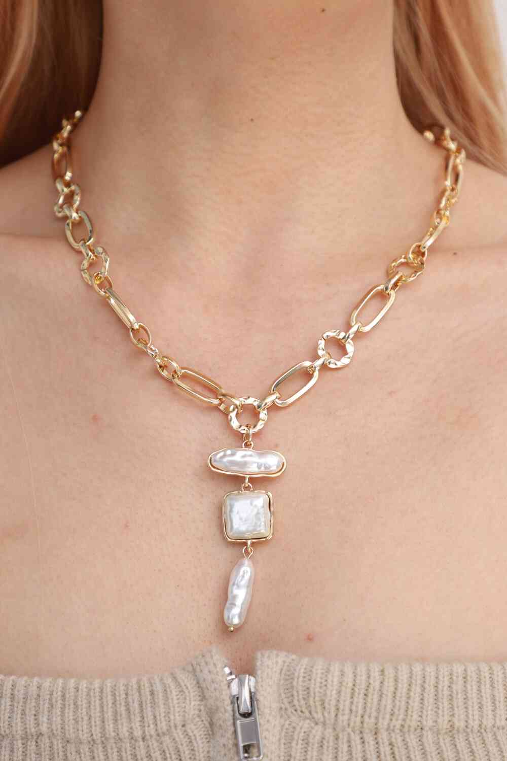 Freshwater Pearl Chunky Chain Necklace-Teresa&#39;s Fashionista LLC