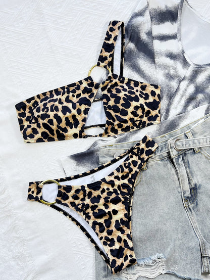 Leopard One-Shoulder Bikini Set-Teresa&#39;s Fashionista LLC