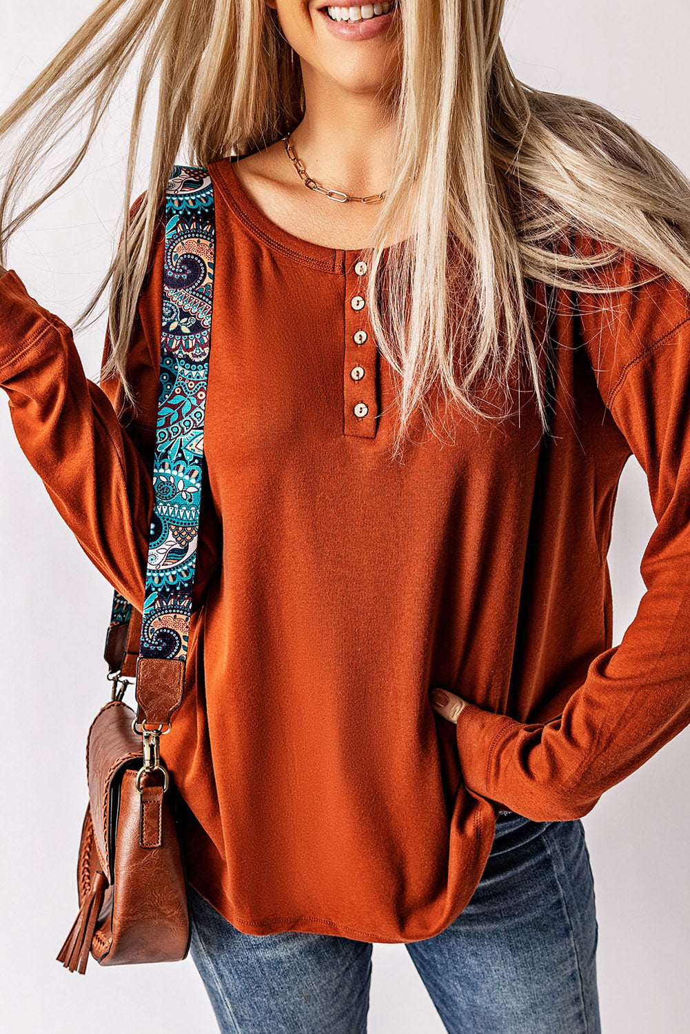 Long Sleeve Henley Top-Teresa&#39;s Fashionista LLC