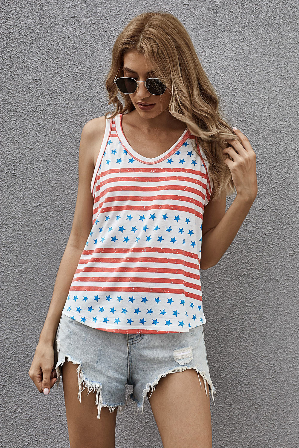 Stars and Stripes Round Neck Tank-Teresa&#39;s Fashionista LLC