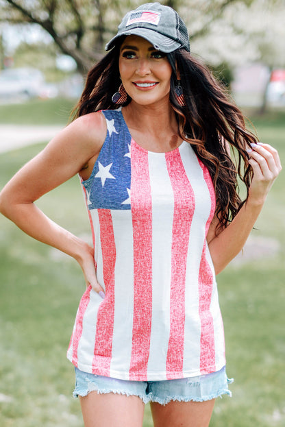 US Flag Round Neck Tank-Teresa&#39;s Fashionista LLC