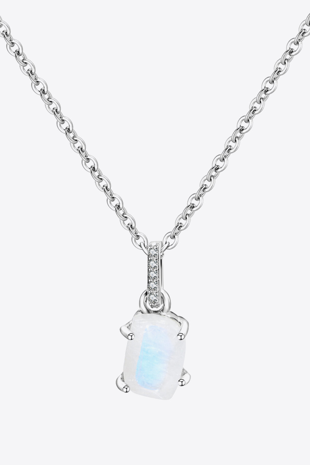 Natural Moonstone 4-Prong Pendant Necklace-Teresa&#39;s Fashionista LLC