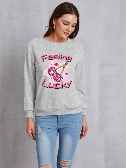 FEELING LUCKY Round Neck Sweatshirt-Teresa&#39;s Fashionista LLC