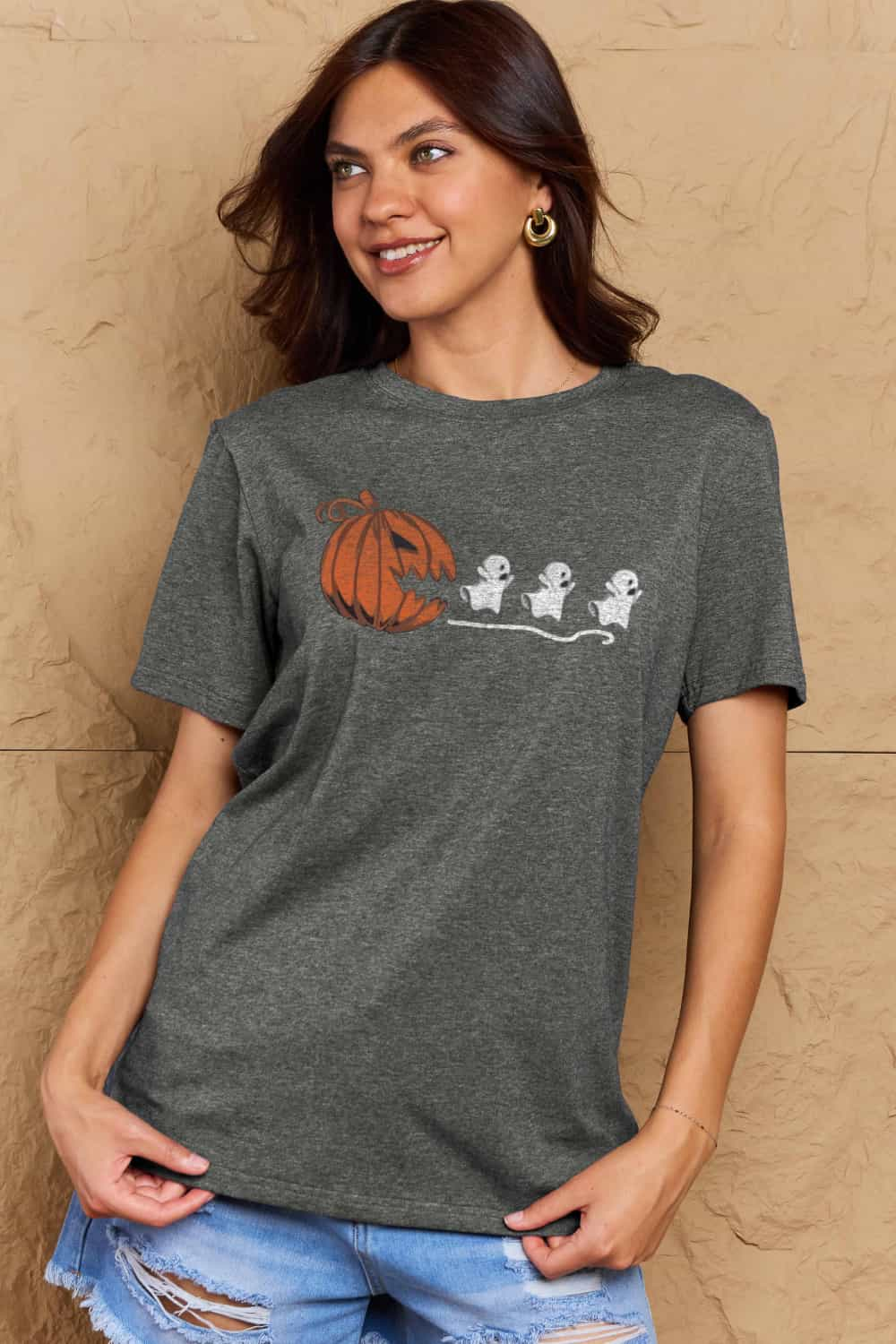 Simply Love Full Size Jack-O'-Lantern Graphic Cotton T-Shirt-Teresa&#39;s Fashionista LLC