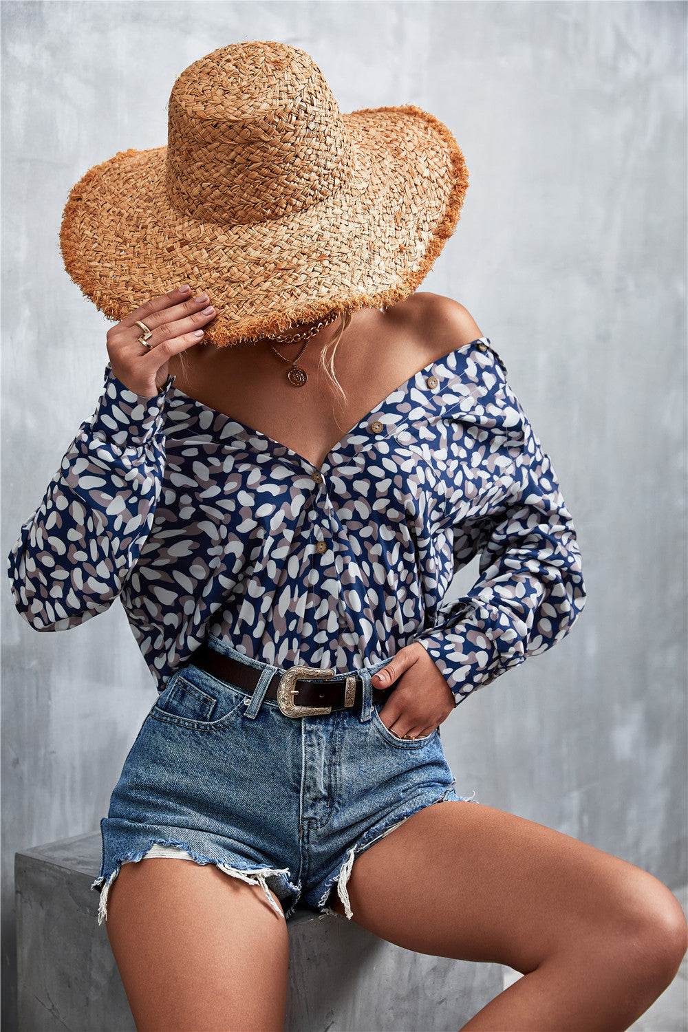 Printed Button Down Long Sleeve Shirt-Teresa&#39;s Fashionista LLC