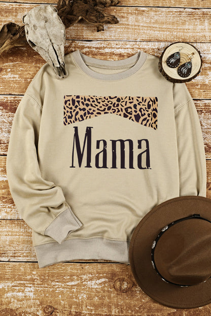 MAMA Leopard Graphic Drop Shoulder Sweatshirt-Teresa&#39;s Fashionista LLC