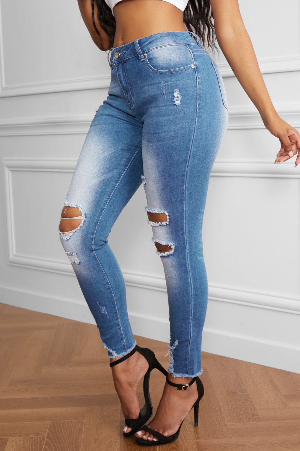 Faded Mid High Rise Jeans-Teresa&#39;s Fashionista LLC