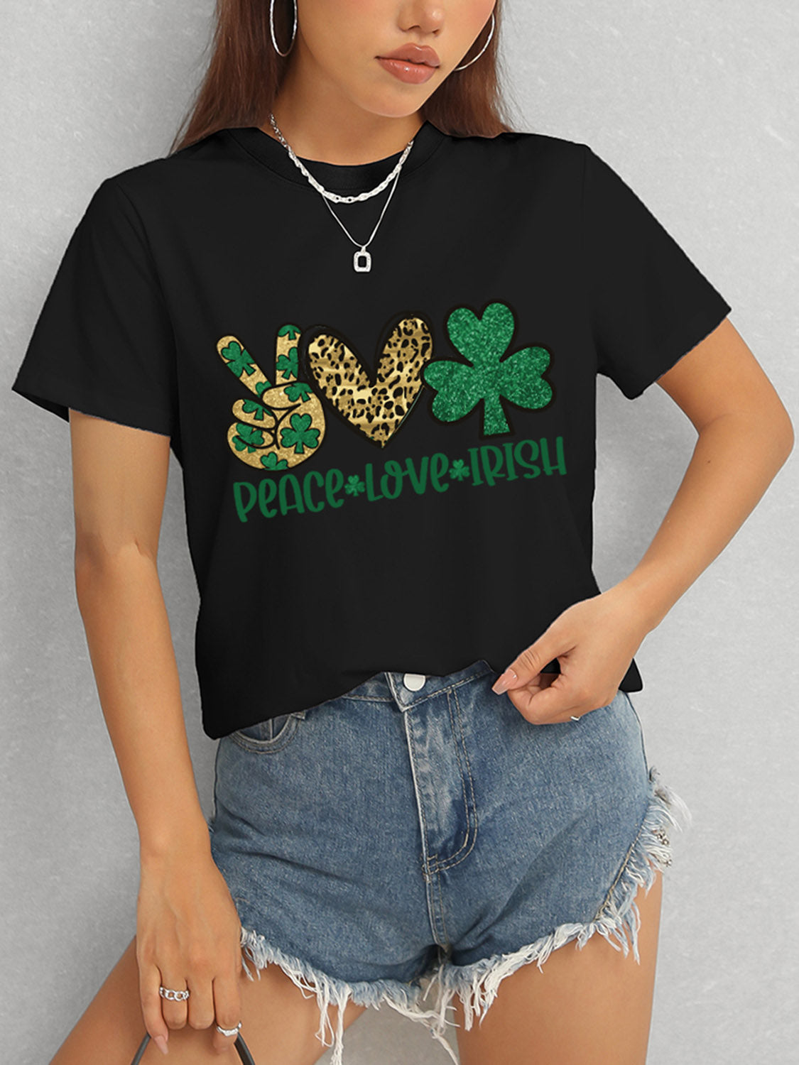 PEACE LOVE IRISH Round Neck Short Sleeve T-Shirt-Teresa&#39;s Fashionista LLC