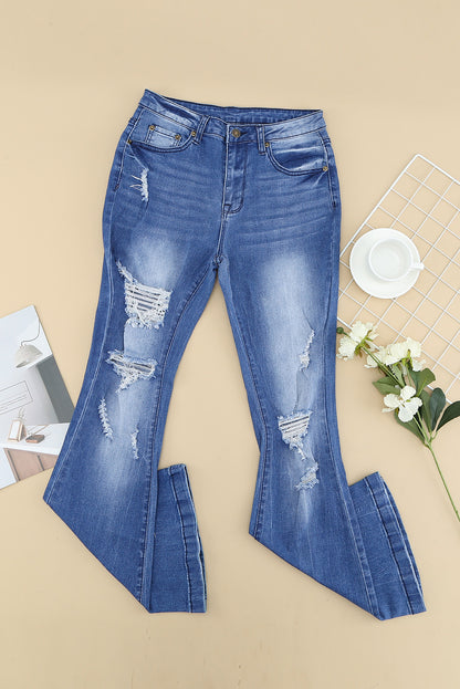 Distressed Flare Leg Jeans with Pockets-Teresa&#39;s Fashionista LLC