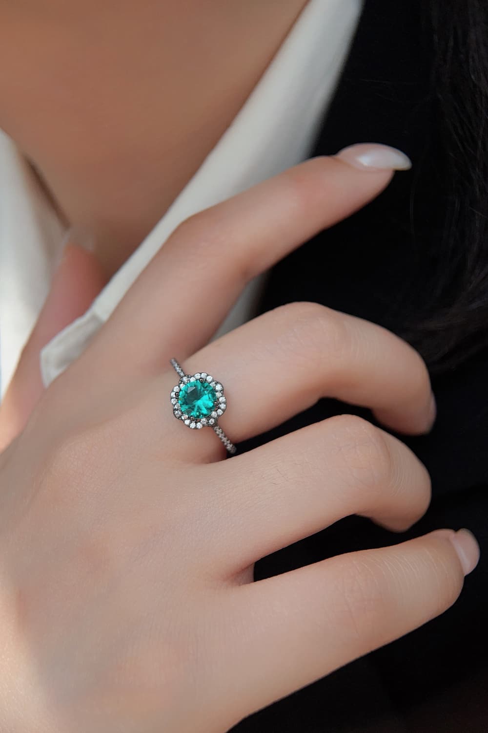 Paraiba Tourmaline Flower Shape Ring-Teresa&#39;s Fashionista LLC