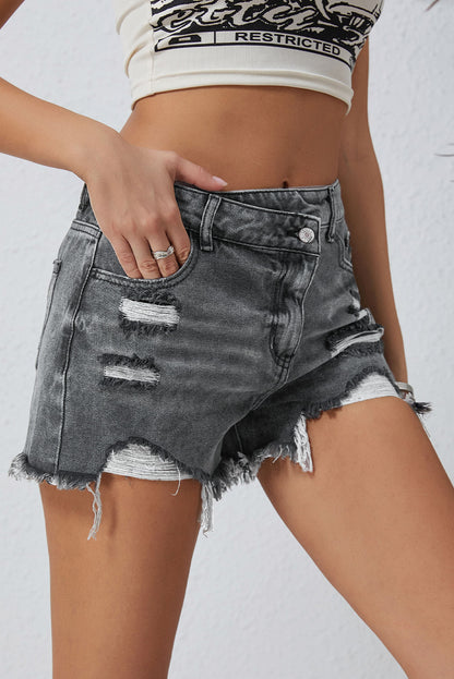 Asymmetrical Distressed Denim Shorts-Teresa&#39;s Fashionista LLC