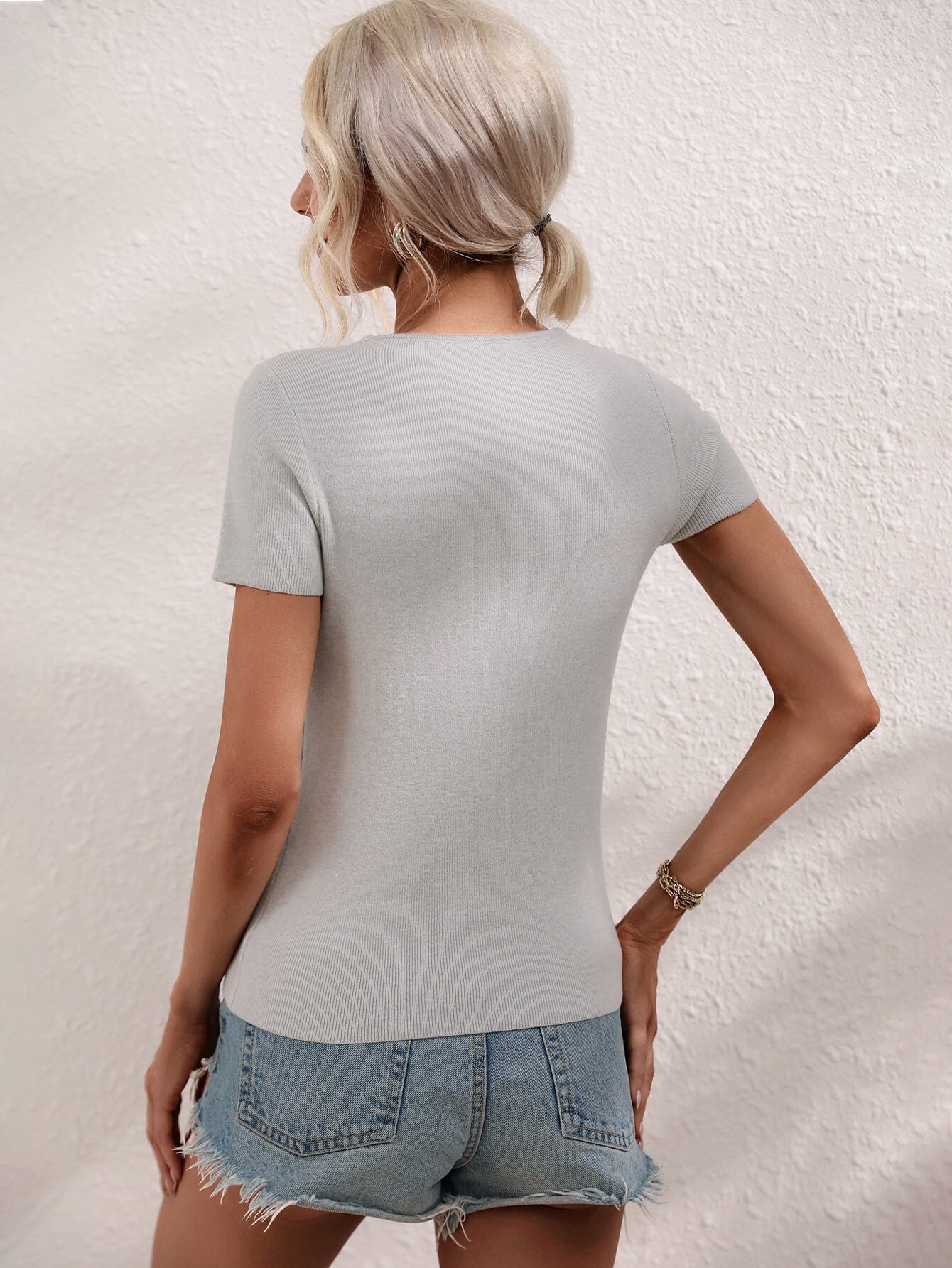 Cutout Round Neck Short Sleeve Knit Top-Teresa&#39;s Fashionista LLC