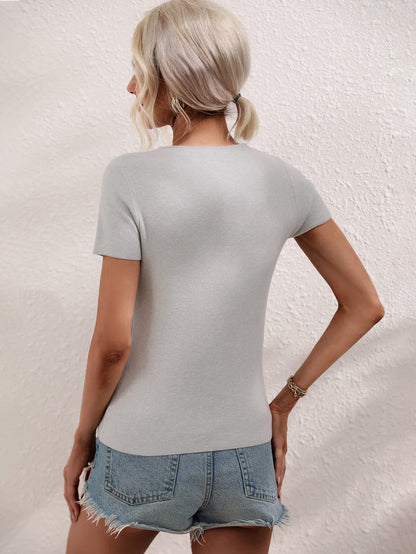 Cutout Round Neck Short Sleeve Knit Top-Teresa&#39;s Fashionista LLC