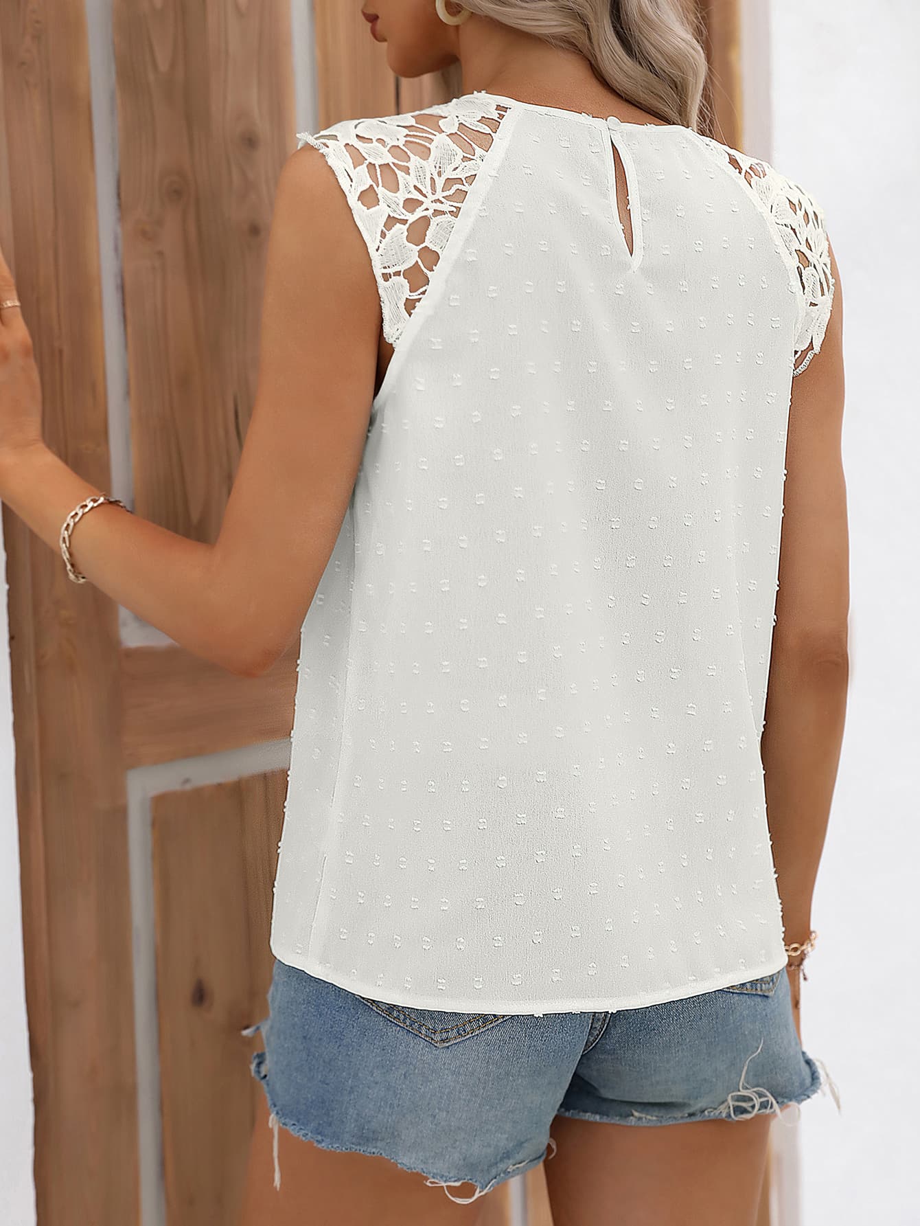 Cutout Round Neck Spliced Lace Tank-Teresa&#39;s Fashionista LLC