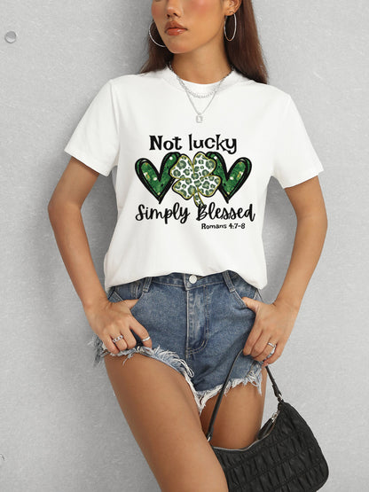 Lucky Clover Round Neck Short Sleeve T-Shirt-Teresa&#39;s Fashionista LLC