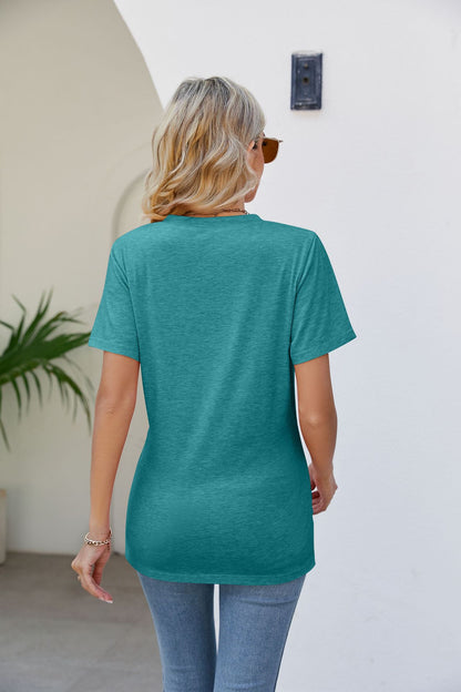 V-Neck Crisscross Short Sleeve Tee-Teresa&#39;s Fashionista LLC