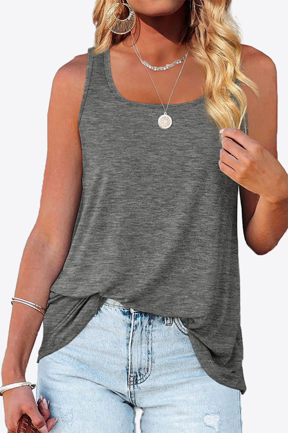 Curved Hem Square Neck Tank-Teresa&#39;s Fashionista LLC