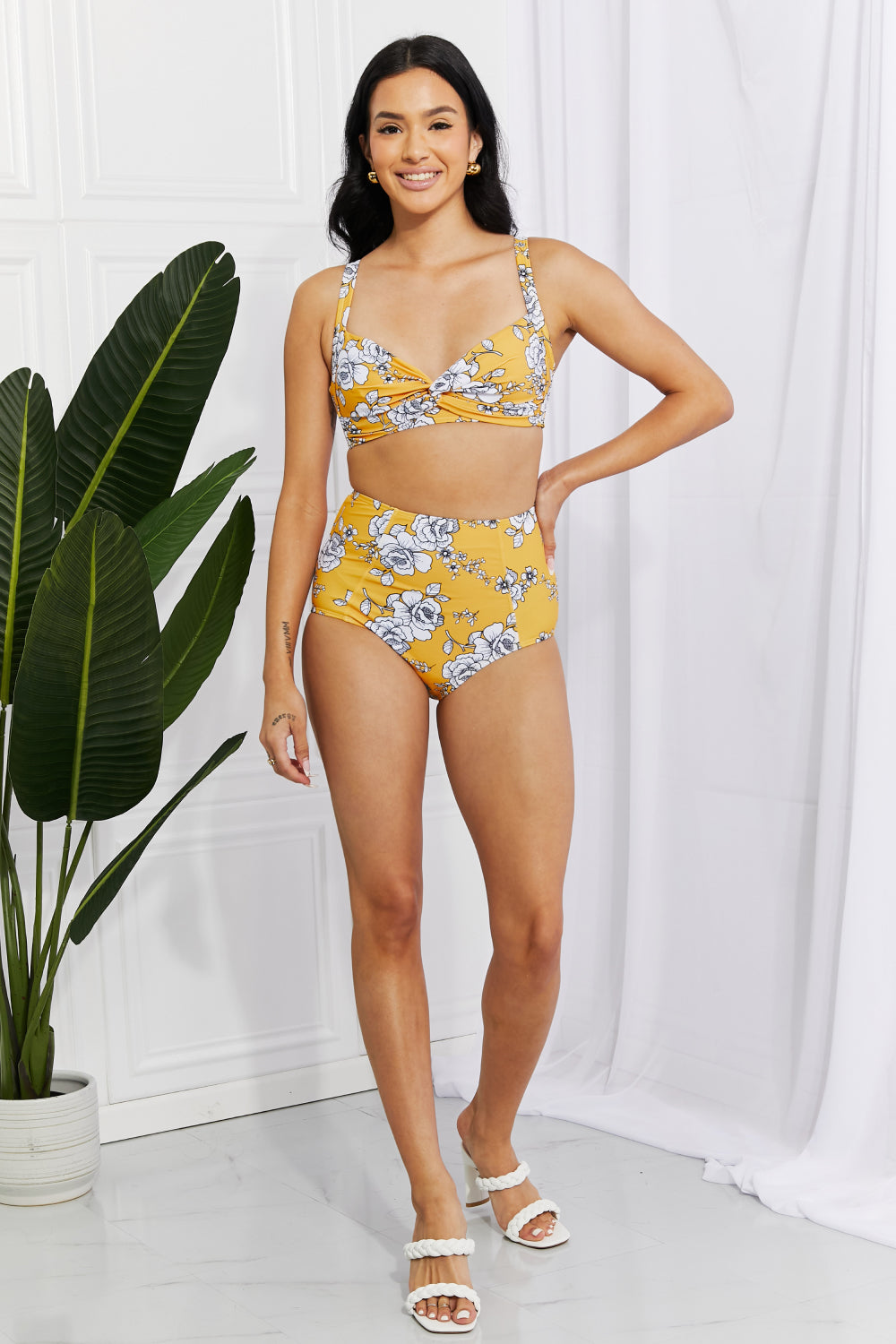 Marina West Swim Take A Dip Twist High-Rise Bikini in Mustard-Teresa&#39;s Fashionista LLC