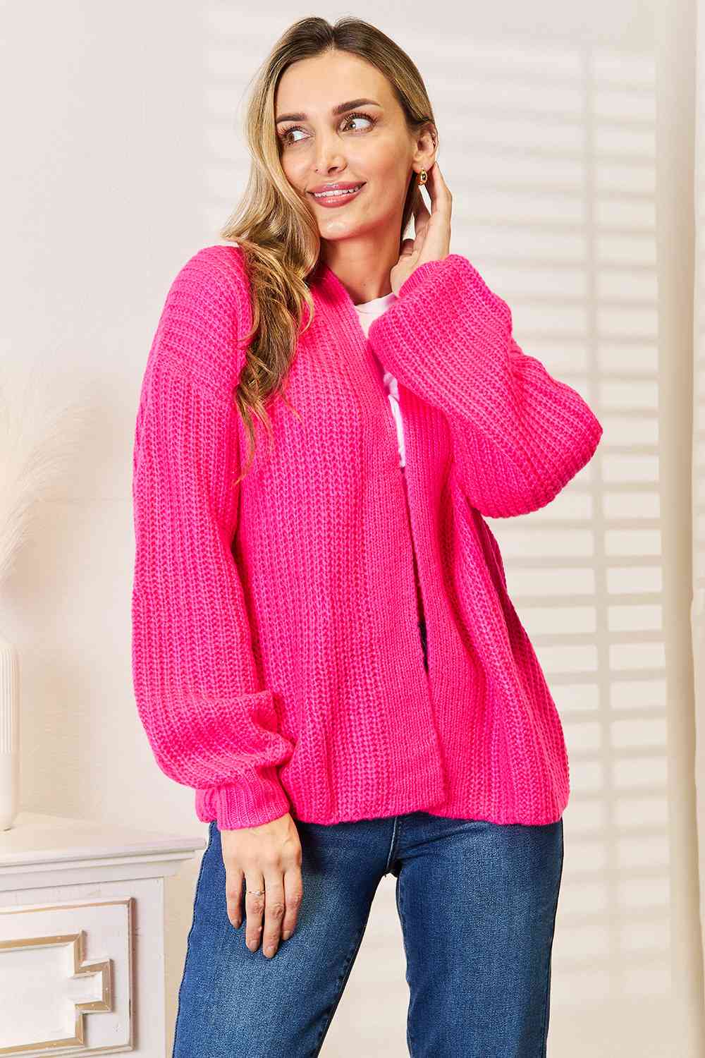 Woven Right Rib-Knit Open Front Drop Shoulder Cardigan-Teresa&#39;s Fashionista LLC