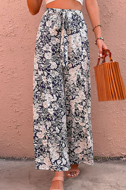 Floral Belted Wide Leg Pants-Teresa&#39;s Fashionista LLC