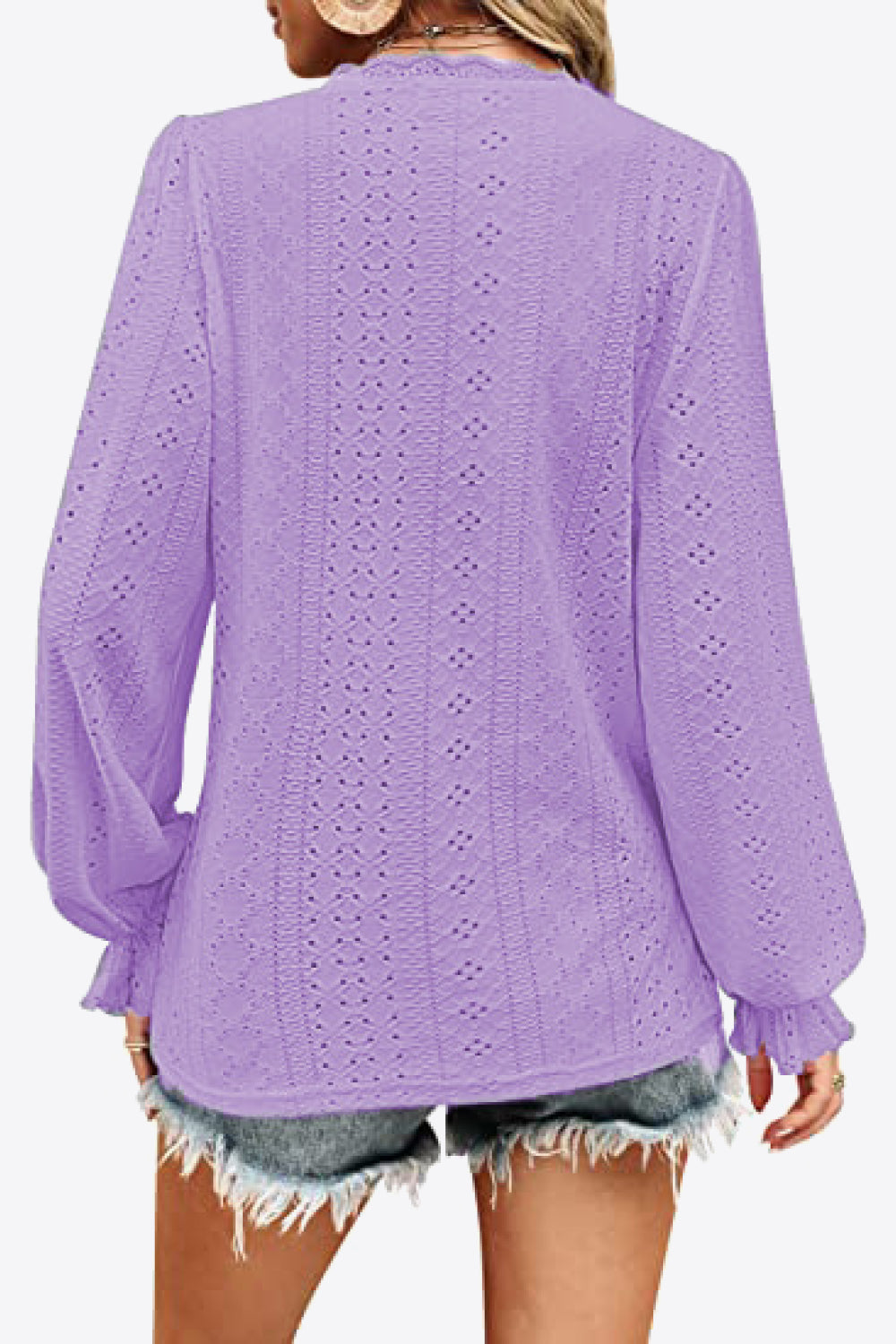 Eyelet V-Neck Flounce Sleeve Blouse-Teresa&#39;s Fashionista LLC